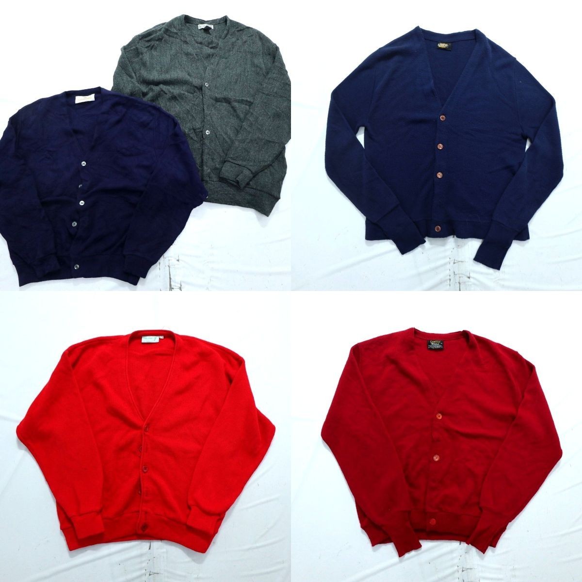 ◎アクリル100％ カーディガンMIX set USA製 ネイビー 他 (メンズXL) 5枚セット まとめ売り 古着卸 1円スタート 最落なし ML4833