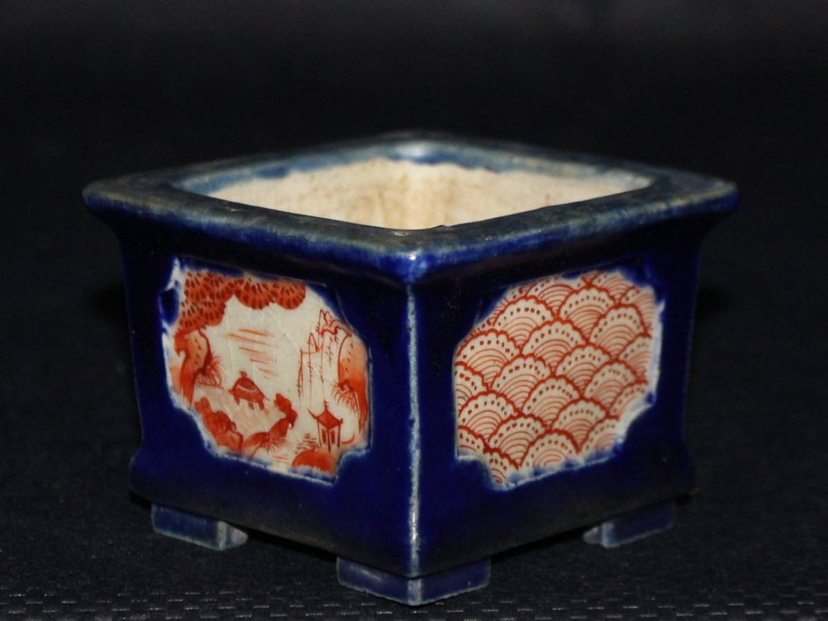 玉芳庵】日本の名匠25〈豊山／瑠璃釉赤絵正方8cm〉出猩々*桜*山野草