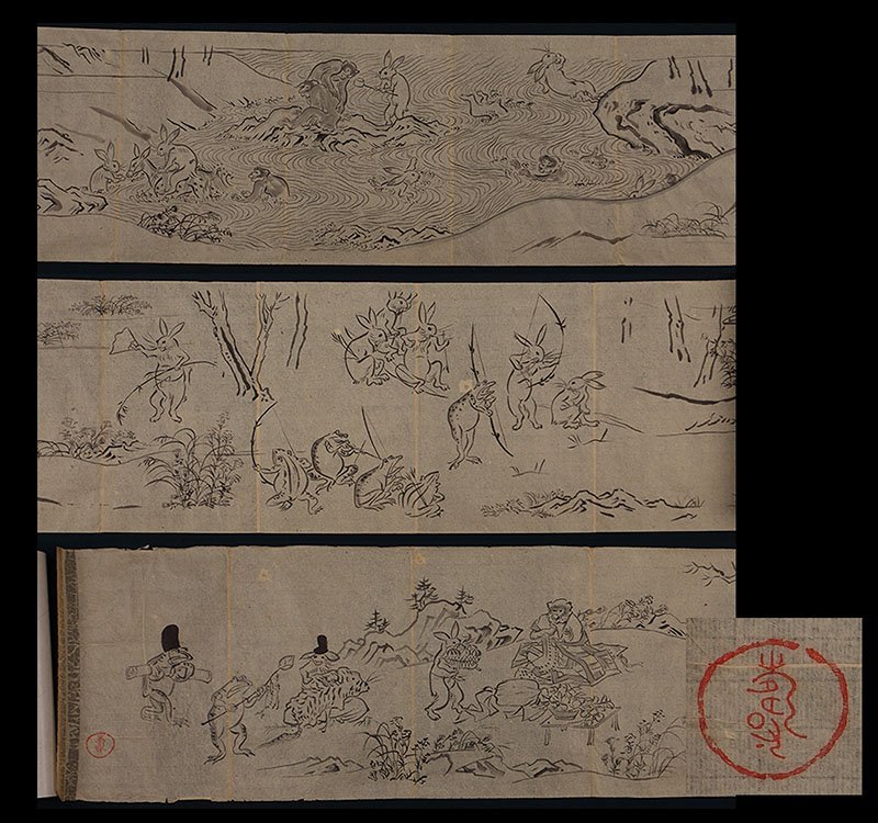 模写】委託HK◇岩倉寿 高山寺鳥獣戯画模写巻物【委託】（日本画 水墨画 