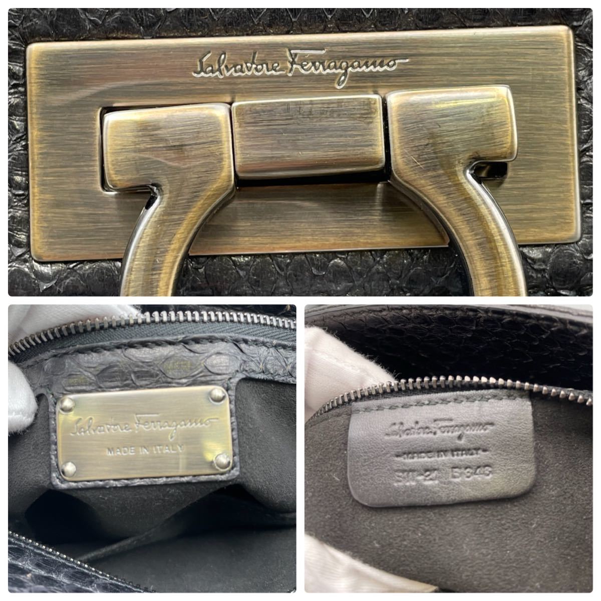 Salvatore Ferragamo フェラガモ BW-21 B348 ガンチーニ パイソン 蛇革