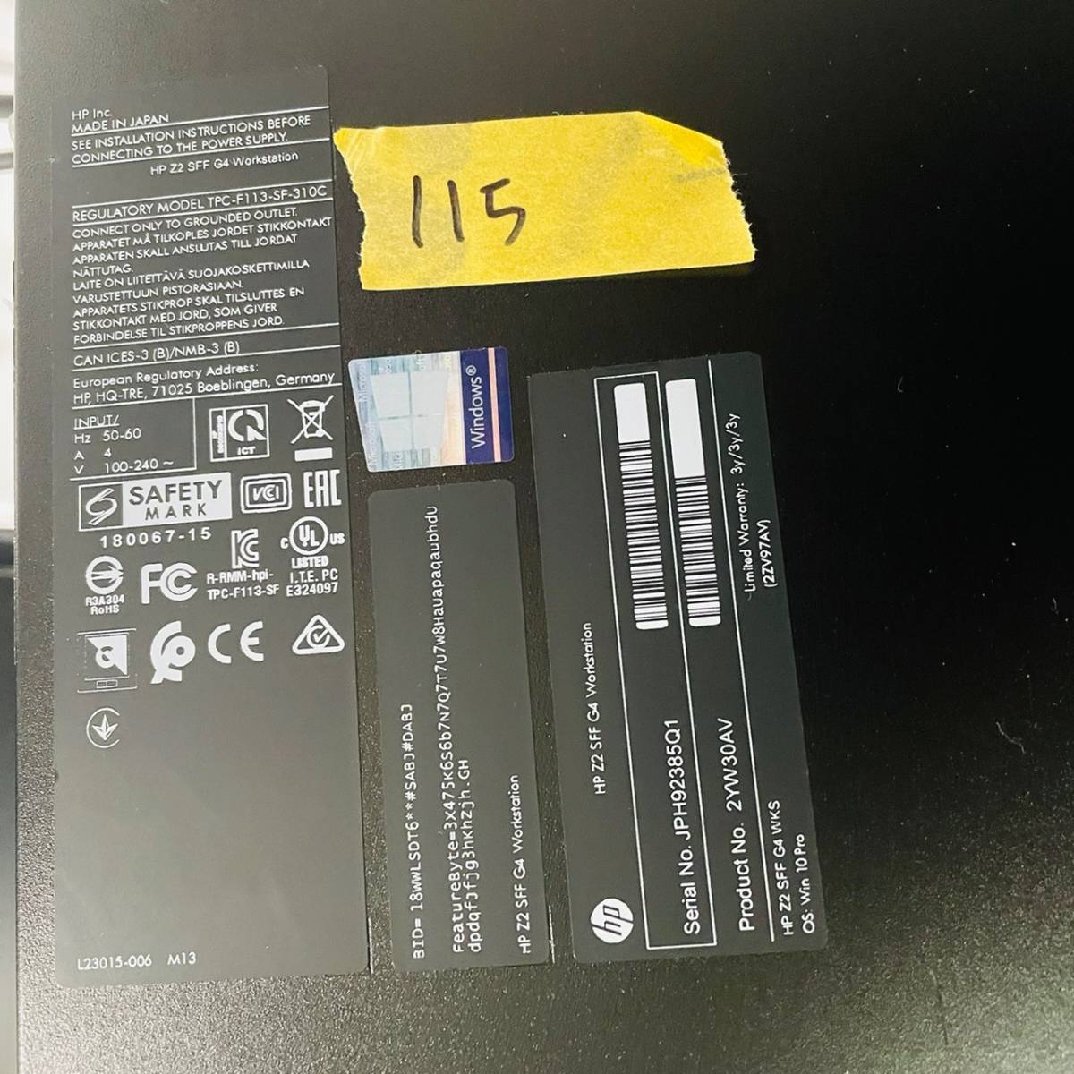 115【通電・表示OK】HP Z2 SFF G4 Intel(R) Xeon(R) E-2144G CPU