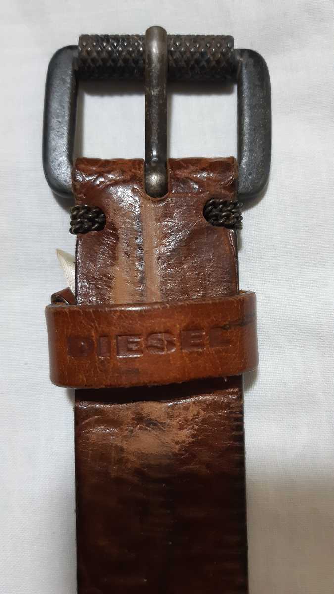 格安！　USED正規品　DIESEL ディーゼル　スタッズ付ベルト　ダークブラウン　サイズ90 36インチ