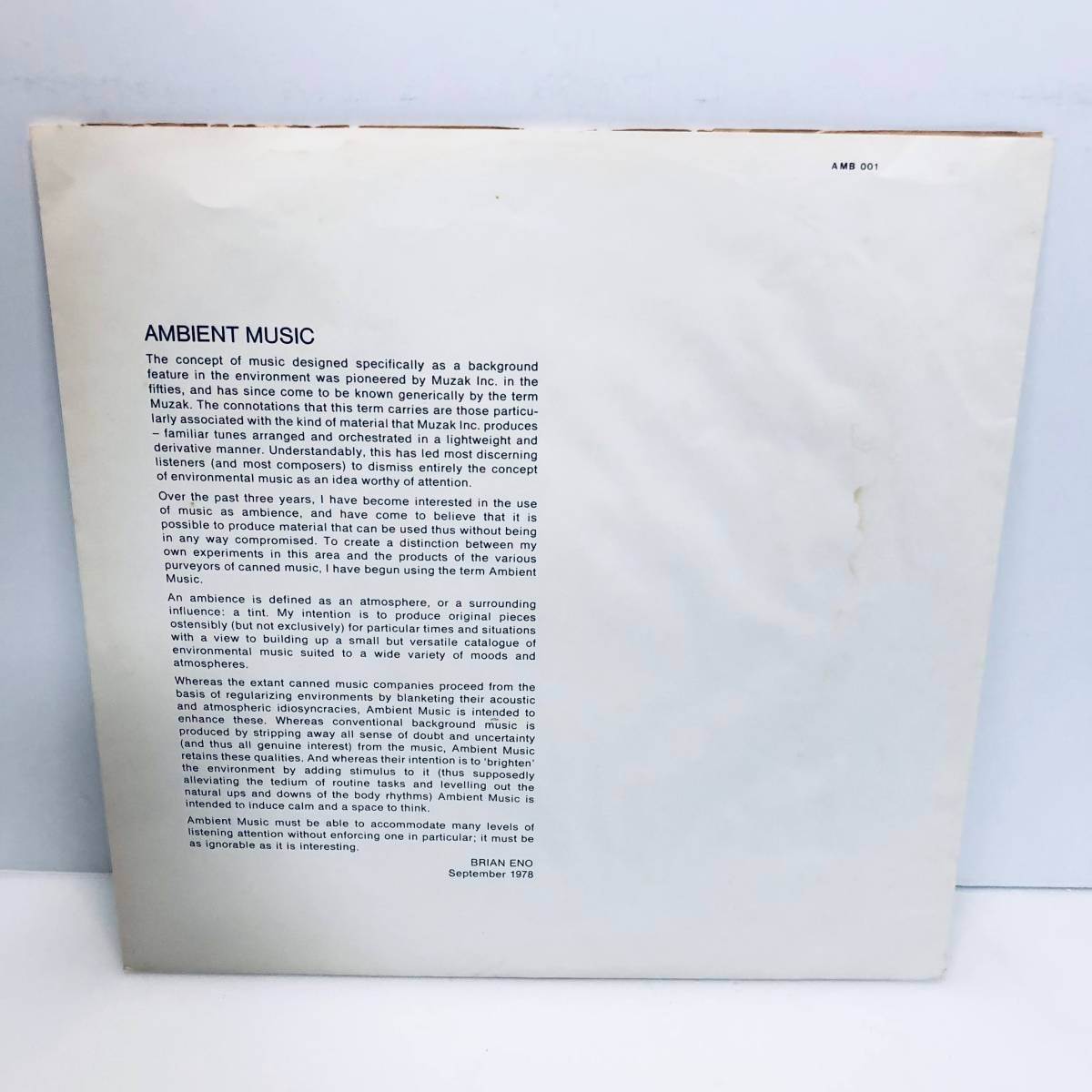 【LP】レコード 再生未確認 ブライアン・イーノ BRIAN ENO AMBIENT 1 MUSIC FOR AIRPORTS / AMB-001-A ※まとめ買い大歓迎！同梱可能です！_3