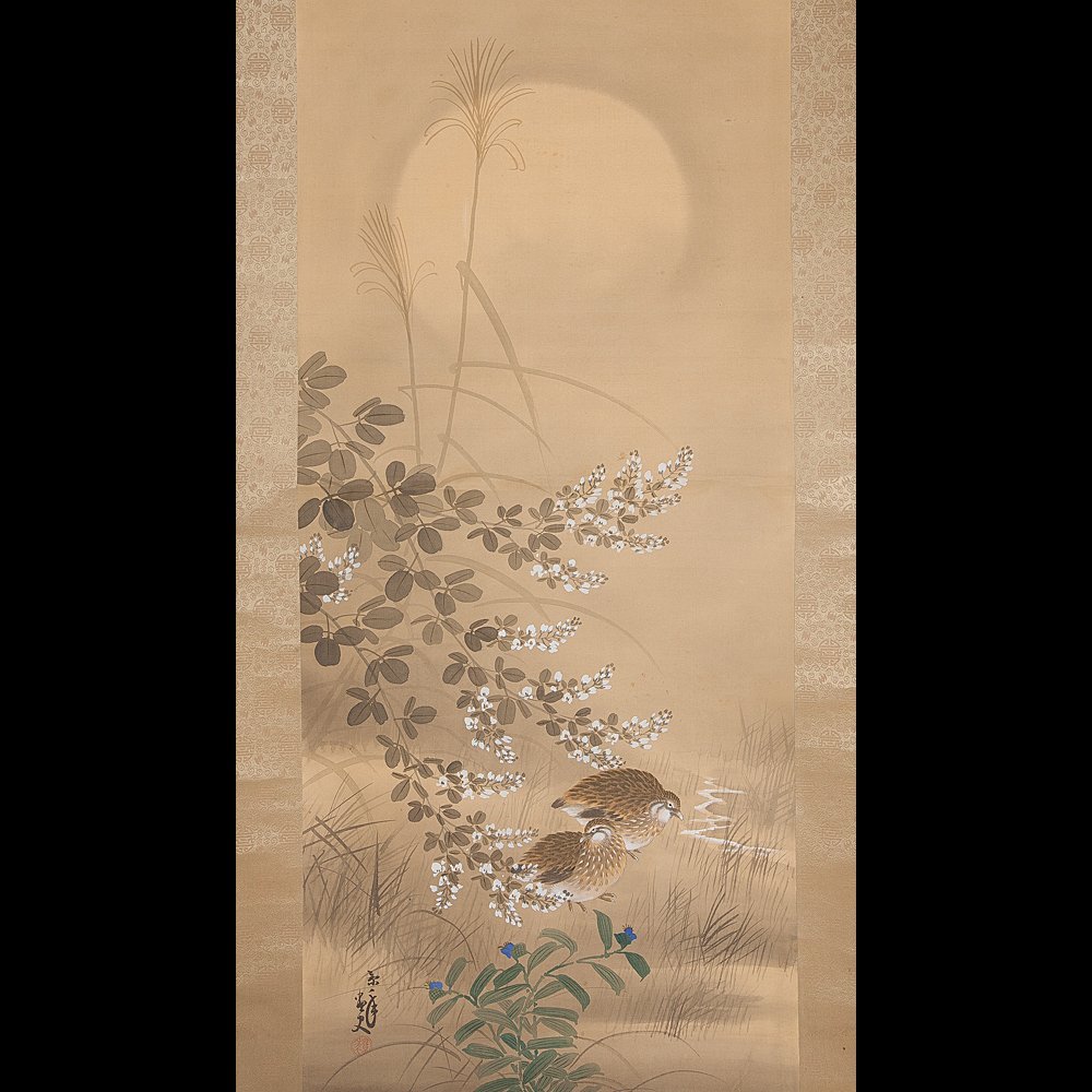 椿梅に鶯 花鳥図 現代日本画家 田中瑞耕 肉筆 日本画 額装 C-150