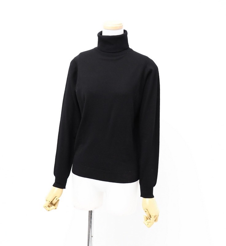 TF4421▼イギリス製*ジョンスメドレー*JOHN SMEDLEY*ウール*タートルネックニット*ハイゲージニット*長袖ニット*ブラック*XS