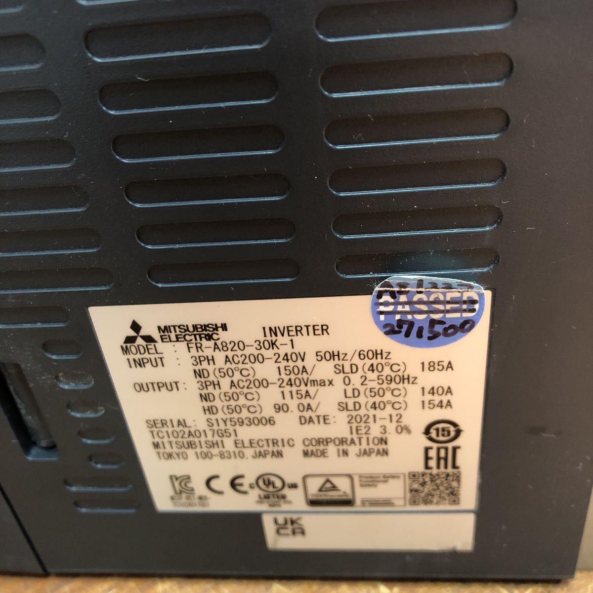MITSUBISHI 三菱電機 FR-A820-30K-1 インバーター 2021年製 動作未確認 
