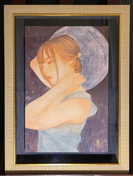 【真作】下重ななみ「漂白の月」美人画 日本画 P6号 共シール 横浜市生まれ 額装 / 「ブレイク前夜～次世代の芸術家たち～」出演 / 0209b1