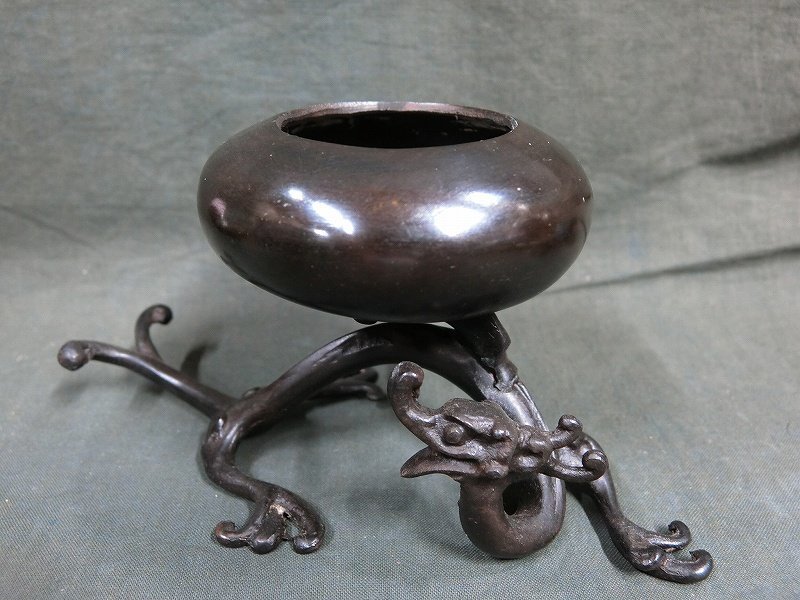A1596 落款有 唐銅 龍足香炉 492g