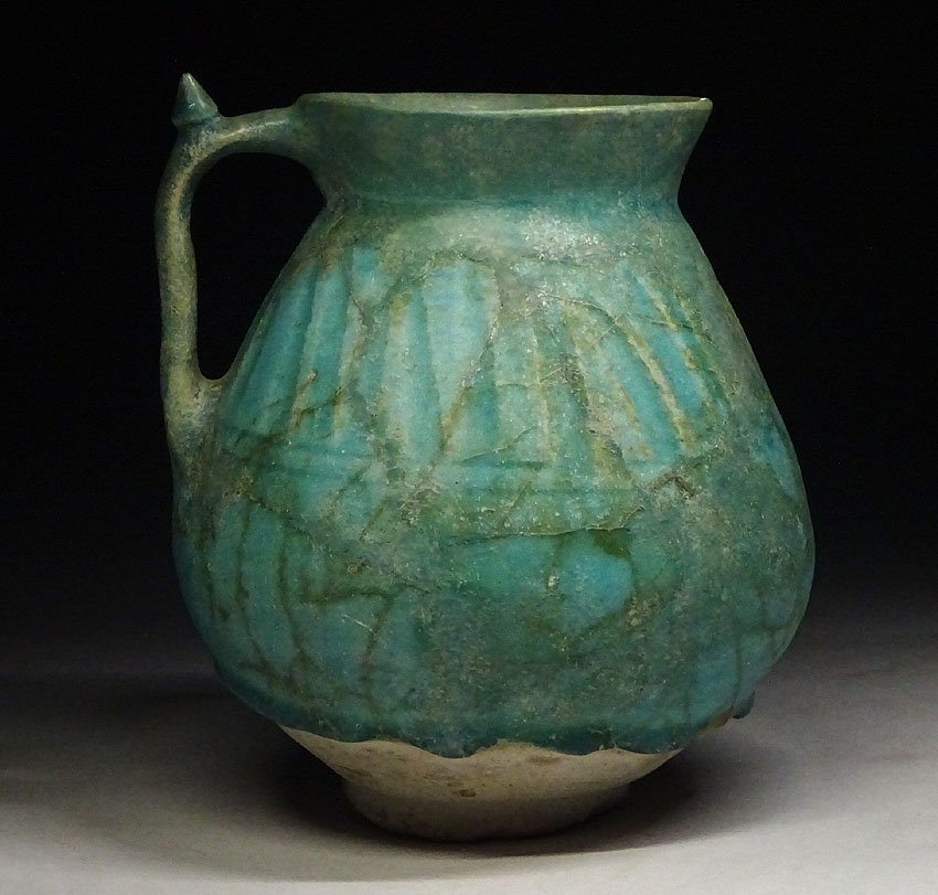 緑屋zc□ 時代物 ペルシャ 青釉 把手 水注 波斯 古美術 古陶磁