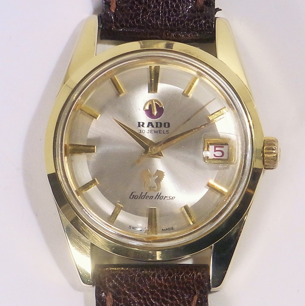 稼働品 美品 RADO Golden Horse ラド― ゴールデンホース 腕時計 自動巻き オートマチック アンティーク メンズ 新品牛革バンド
