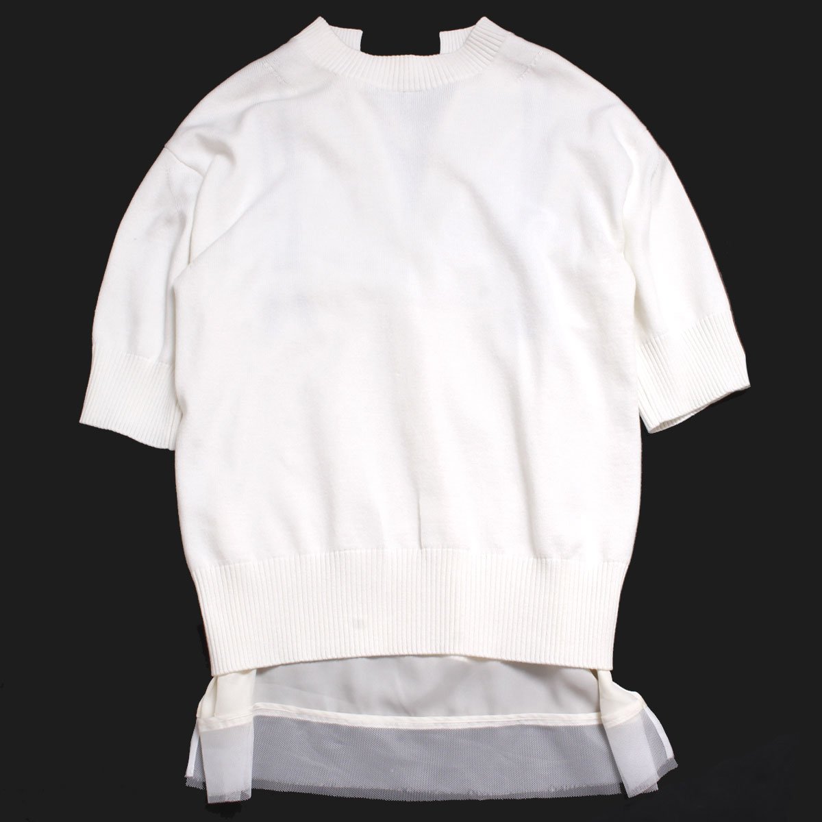 20SS sacai チュールレイヤード バックスリットコットンニット 定価71，500円 ホワイト 4876 サカイ 五分袖