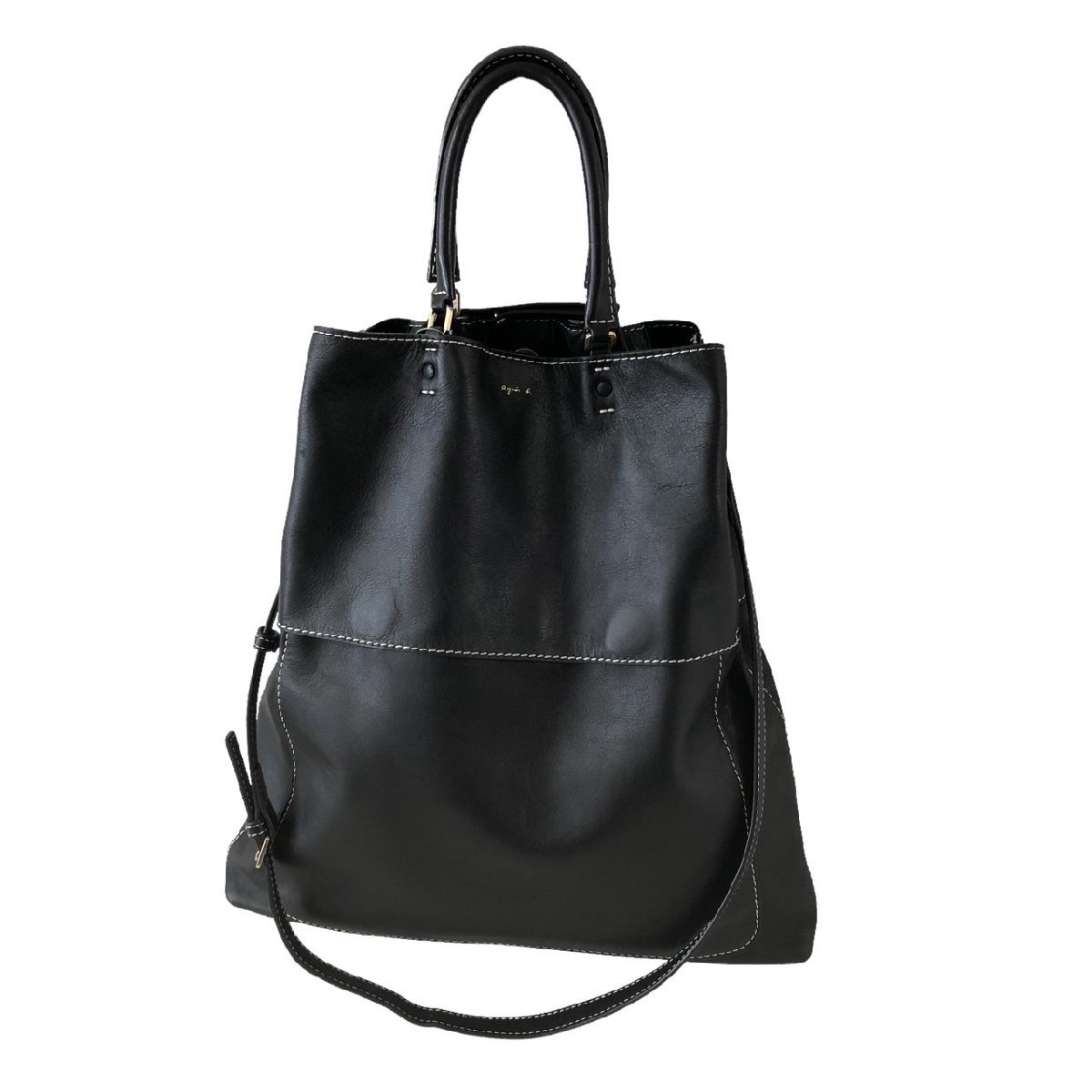 アニエスベー 2WAY ハンドバッグ レザー 黒 ショルダー付き