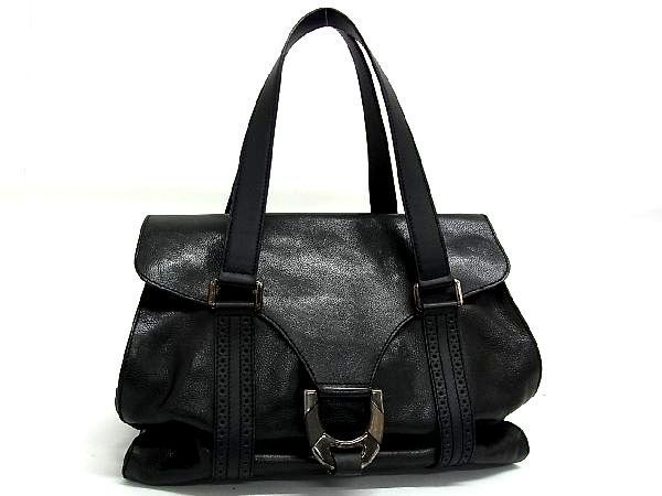 1円 ■美品■ CELINE セリーヌ レザー ハンドバッグ トート ショルダー 手提げかばん 手持ち 肩掛け レディース ブラック系 BC3472ハk