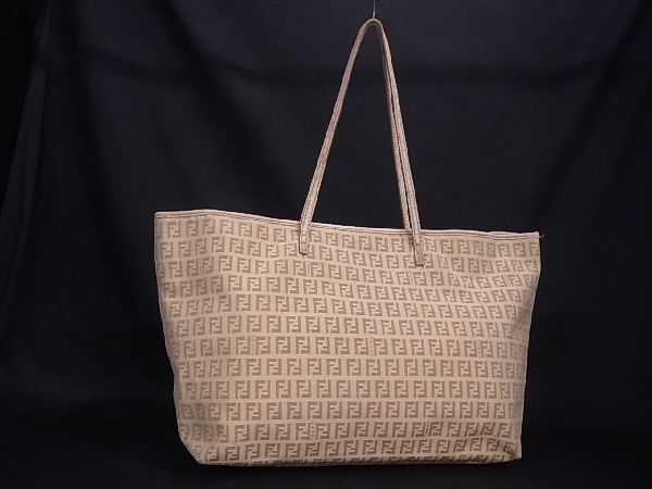 1円 FENDI フェンディ ズッカ柄 ズッキーノ キャンバス ショルダーバッグ トート 肩掛け ベージュ系×ライトピンク系 AI1723ヌケ