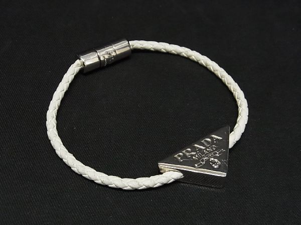 1円 □美品□ PRADA プラダ レザー ブレスレット 腕輪 腕飾り