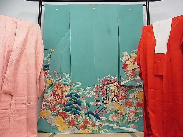 平和屋着物■アンティーク 大正ロマン 振袖・長襦袢・掛下セット 御所車風景文 逸品 tx5020