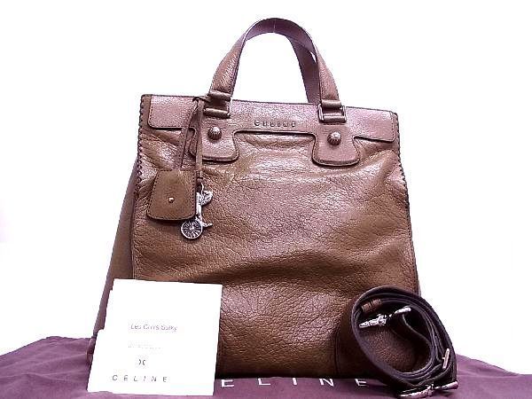 1円 ■美品■ CELINE セリーヌ オルロフ レザー 2WAY ハンドバッグ トート ショルダー 斜め掛け レディース ブラウン系 EA0651S1