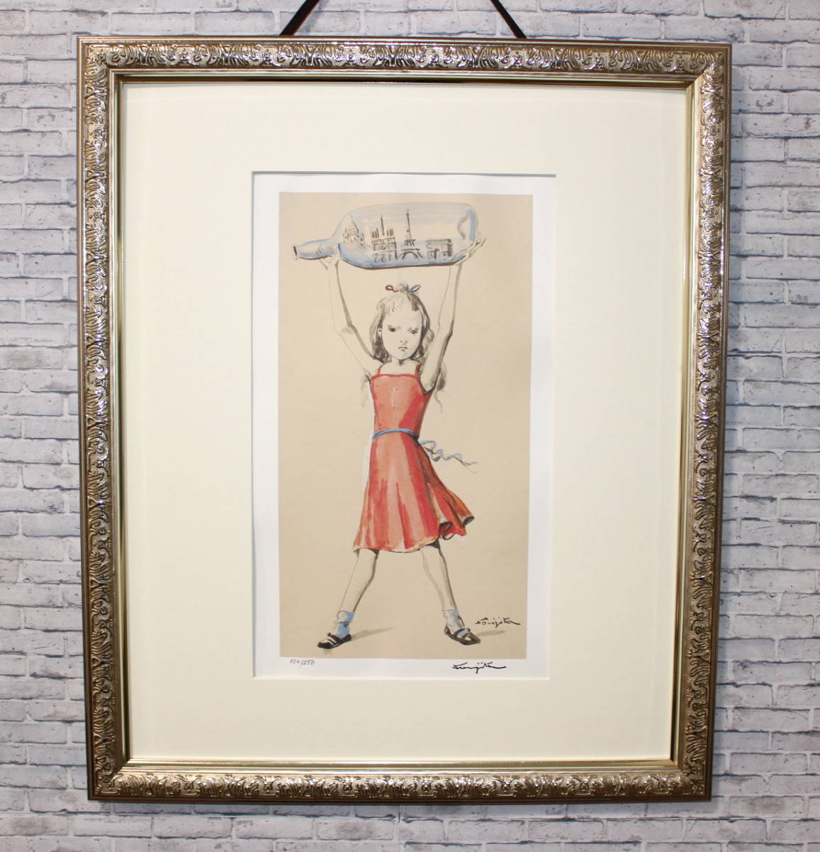 藤田嗣治 エスタンプリトグラフ「瓶を掲げる少女」250部限定