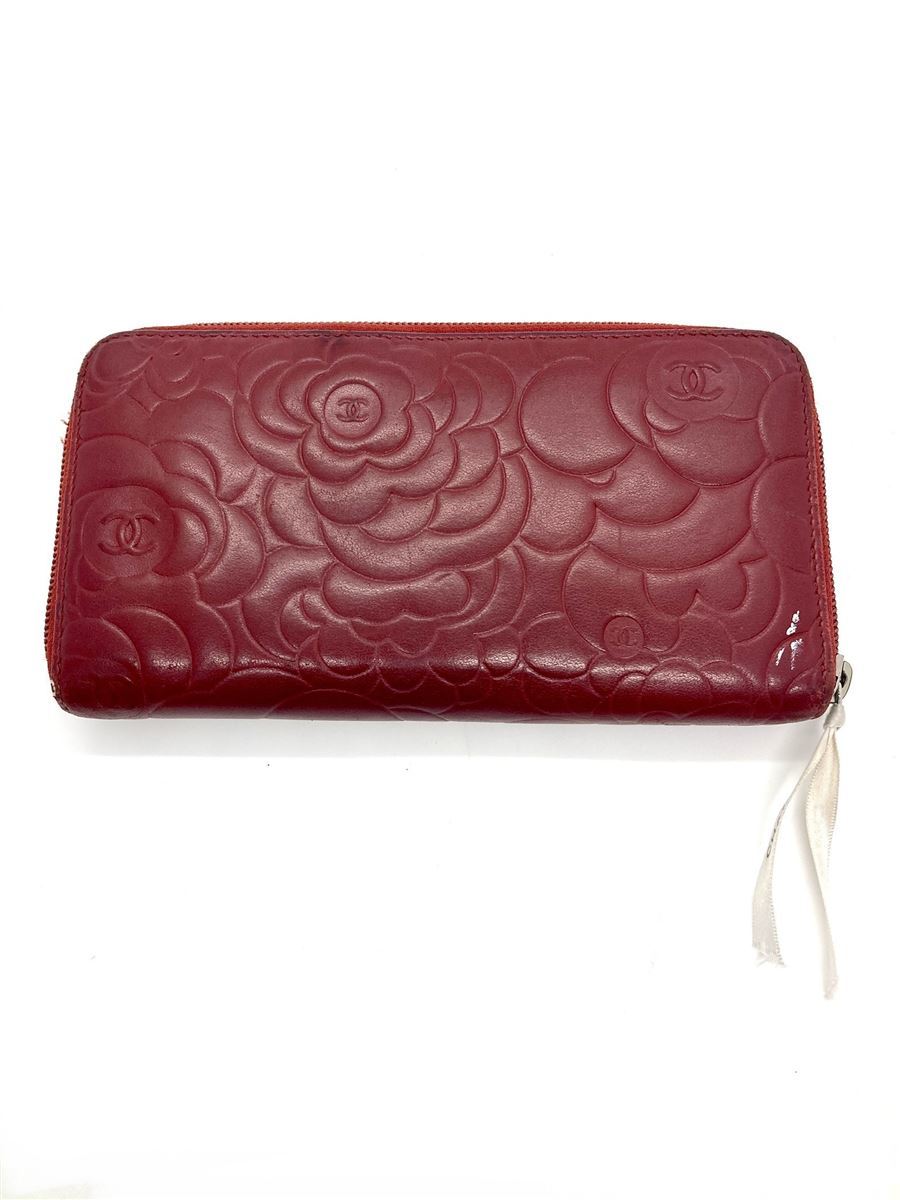 シャネルカメリア長財布ラウンドファスナーココマークラムスキン