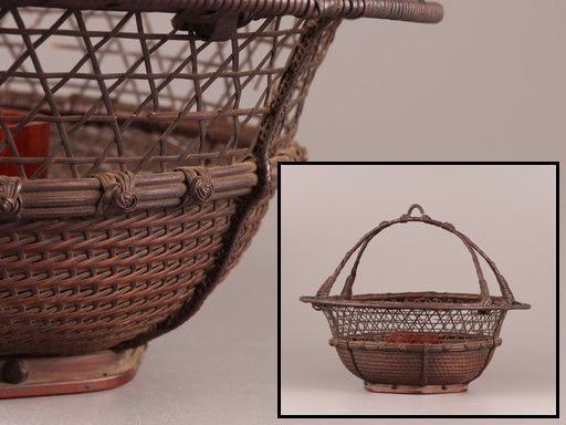 古美術 古竹造 竹籠花入 網代細工 時代物 極上品 初だし品 8121
