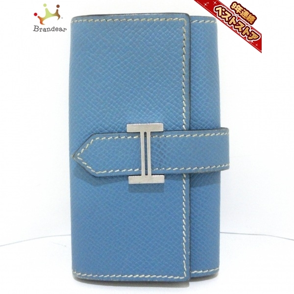 エルメス HERMES キーケース ベアン ヴォーエプソン ブルージーン 6連フック/新型金具/シルバー金具 □K 財布