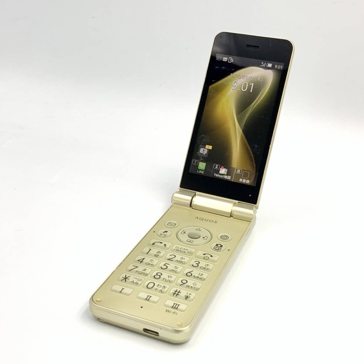 【中古/ガラホ】SIMフリー SoftBank AQUOS ケータイ2 601SH ゴールド 判定〇 SIMロック解除済み