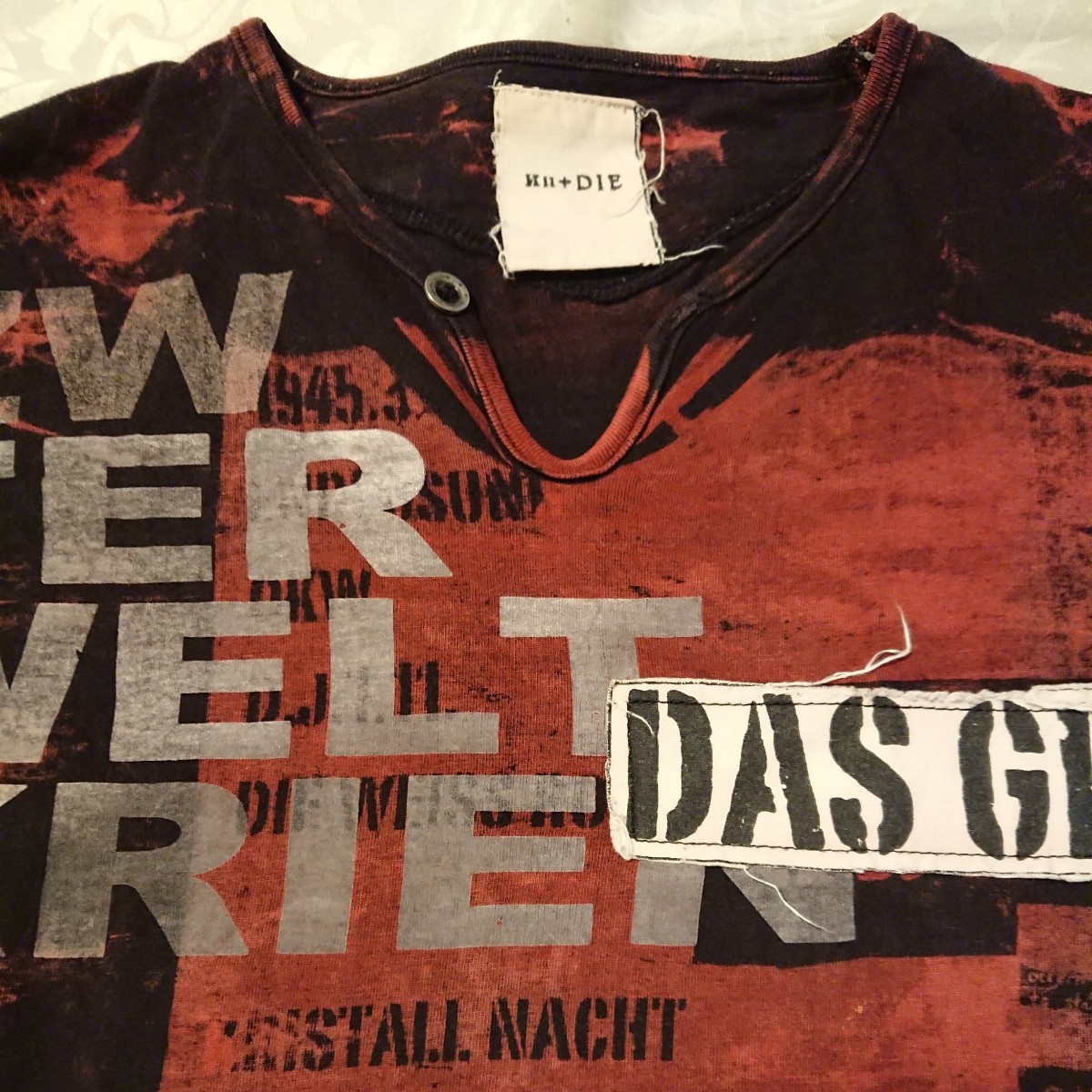 h.Anarchy h.NAOTO DIE ダメージTシャツ ドクロ 送料185円 難あり HN+DIE 黒×赤 ドクロ 英字 ブリーチ柄 半袖Tシャツ h