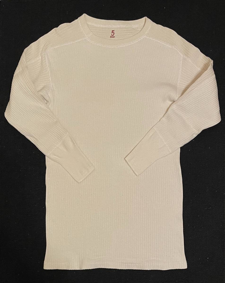 90sビンテージ実物スウェーデン軍アンダーシャツ5M~ヘビーオンス生成り白コットン白リブ編み長袖サーマルT90年代ユーロミリタリー(スエット
