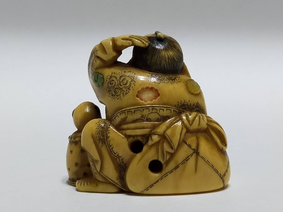 超絶技巧！時代『宝珉』銘 布袋 唐子 根付 NETSUKE 提物 印籠 成り行き