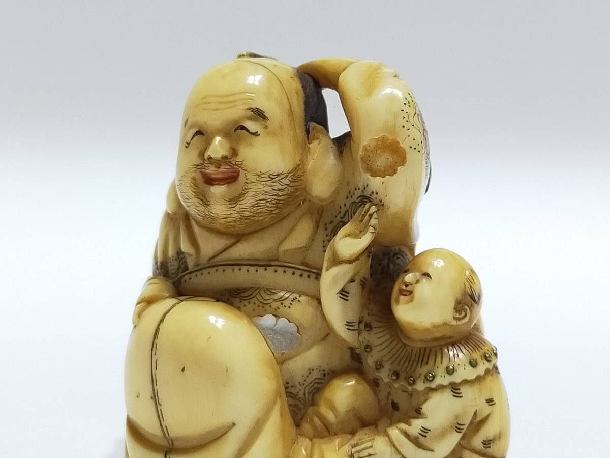 超絶技巧！時代『宝珉』銘 布袋 唐子 根付 NETSUKE 提物 印籠 成り行き