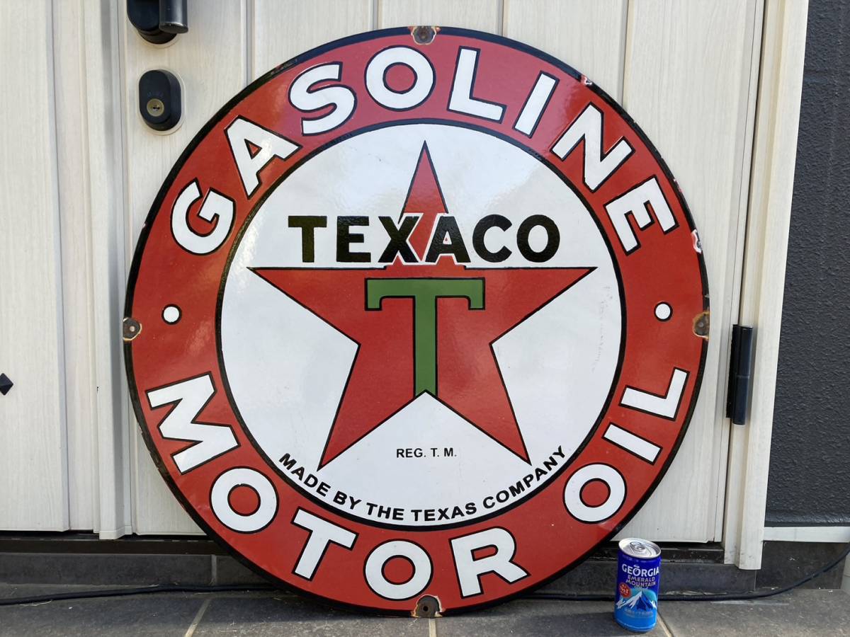 ビンテージ 大型 看板 テキサコ TEXACO 直径76cm GASOLINE