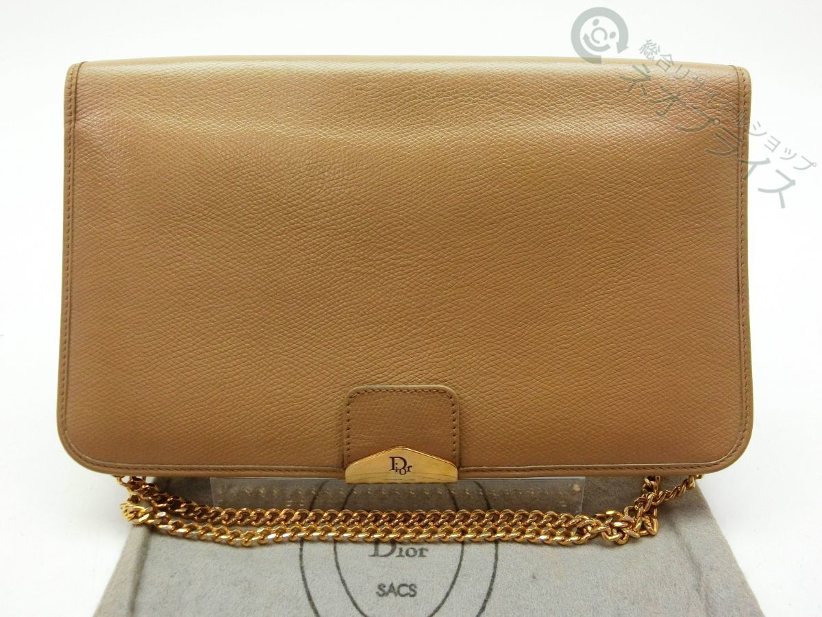 ◇Z3658 Dior ディオール ロゴ金具 レザー チェーン ショルダー バッグ 
