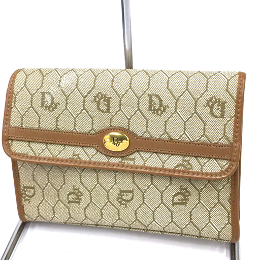 クリスチャンディオール PVC レザー フラップ ポーチ コスメポーチ レディース ベージュ Christian Dior QR041-23