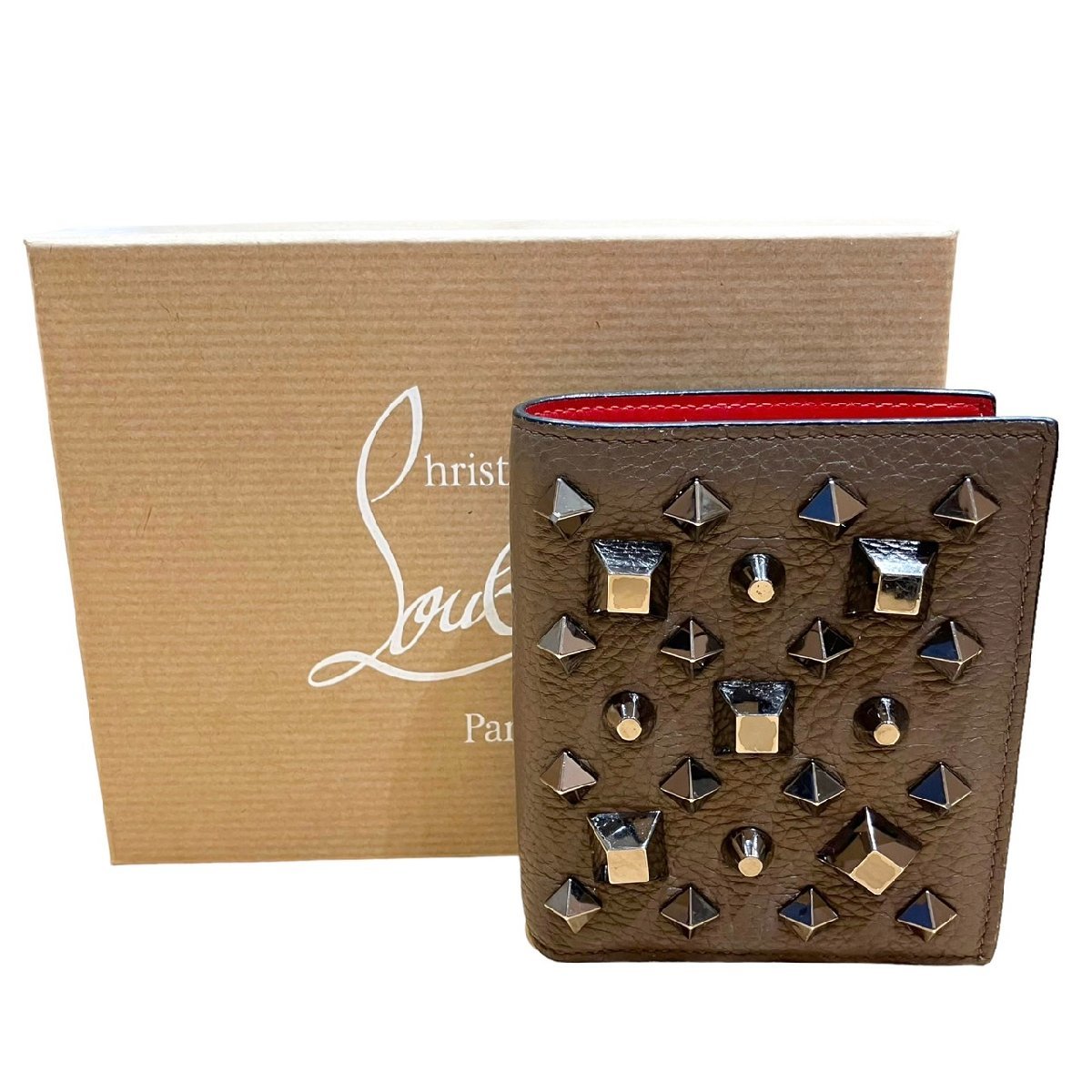 Christian Louboutin ルブタン スタッズ レザー 折りたたみ コンパクト