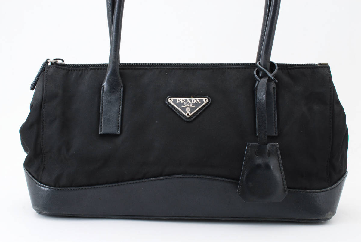 1円 PRADA プラダ テスート ナイロン ポコノ レザー ショルダーバッグ 