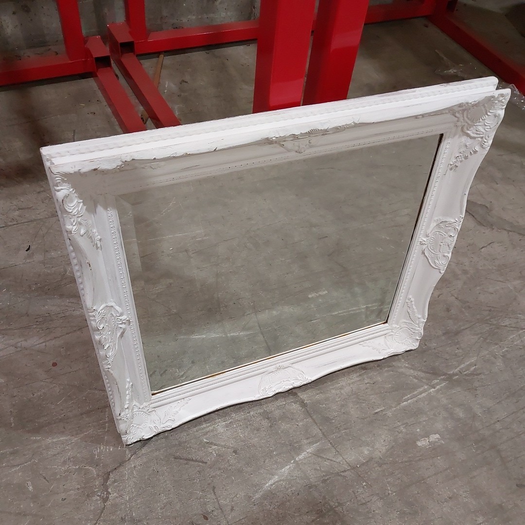 503h1226* フレンチアンティーク調　白塗装 壁掛けミラー　ウォールミラー　フランスアンティーク　ホワイトシャビー　アンティーク調