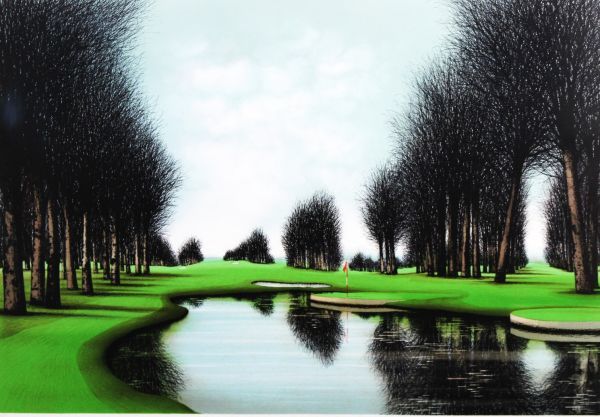 k347r120 フランス風景画・デペルト「ゴルフ場」リトグラフ サインあり