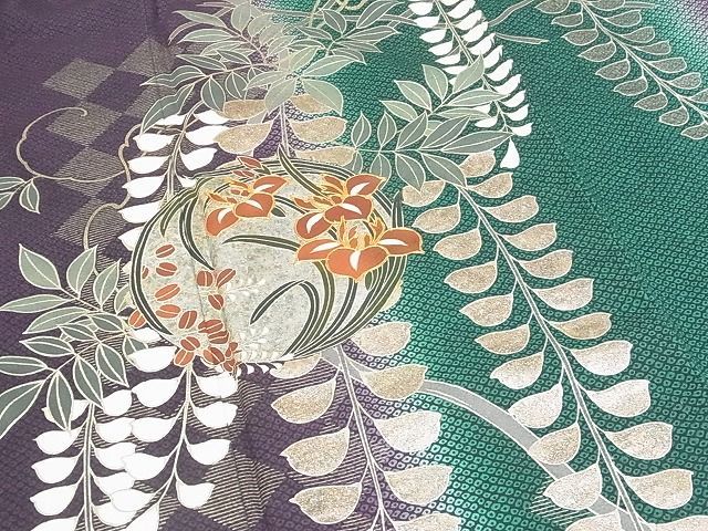 着物屋こころ■豪華振袖　駒刺繍　花丸文　暈し染め　金銀彩　着丈174cm　裄丈69cm　正絹　逸品　B-zg2672