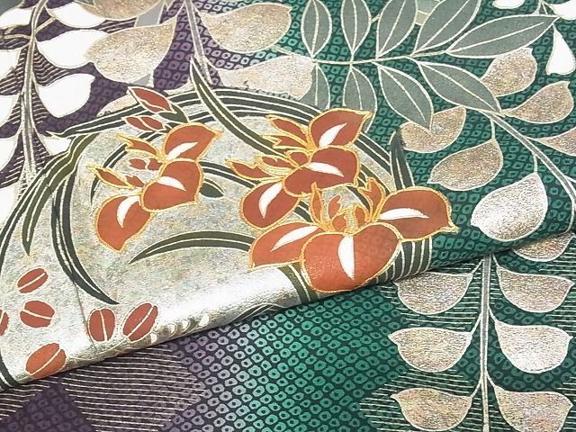 着物屋こころ■豪華振袖　駒刺繍　花丸文　暈し染め　金銀彩　着丈174cm　裄丈69cm　正絹　逸品　B-zg2672