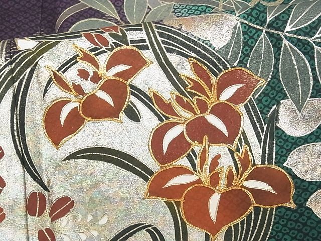 着物屋こころ■豪華振袖　駒刺繍　花丸文　暈し染め　金銀彩　着丈174cm　裄丈69cm　正絹　逸品　B-zg2672