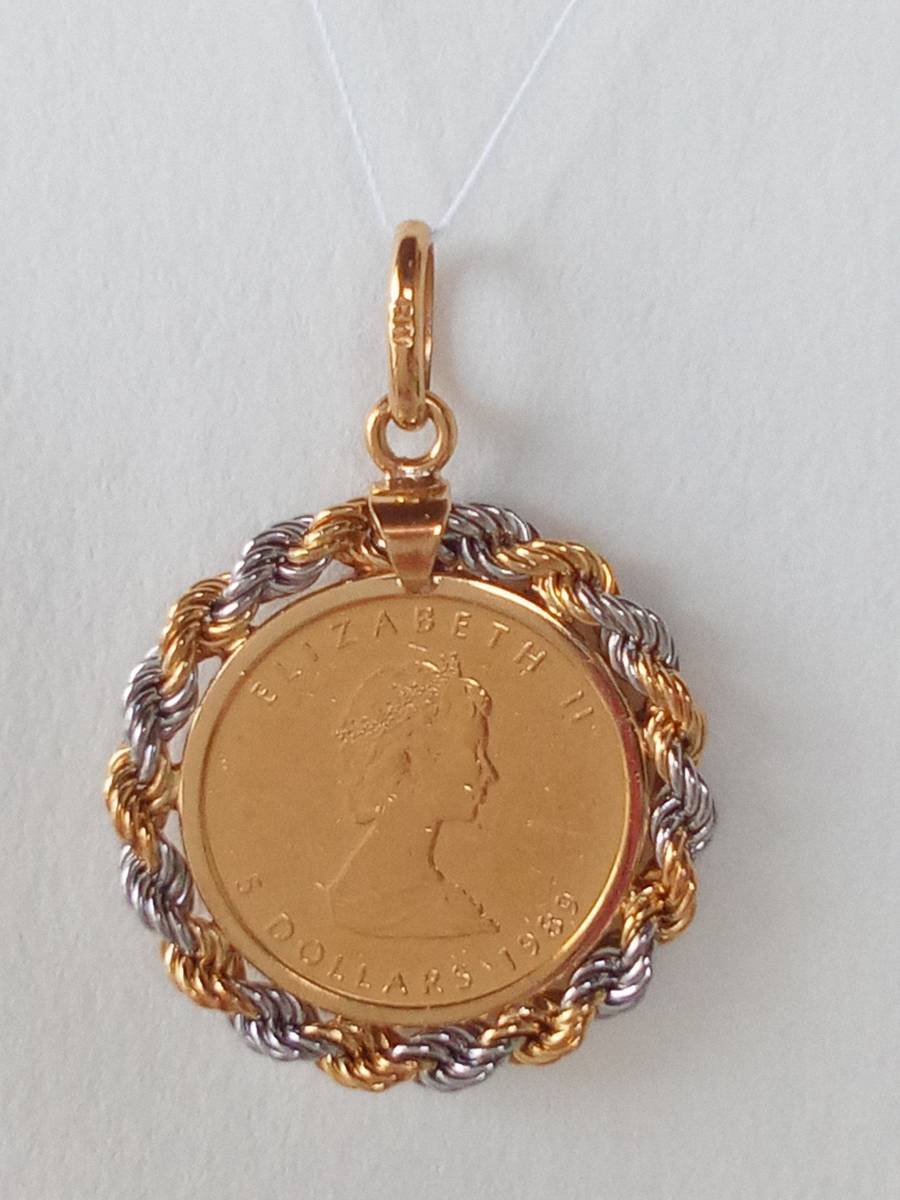 ☆K24 純金 1989年 カナダ メープルリーフコイン 1/10oz 総重量4.62g ペンダント