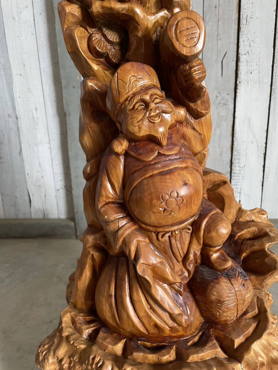 木彫り 置物 大黒天 ⁄ 縁起物 仕様：無垢 オブジェ 大黒様 彫刻 木彫 