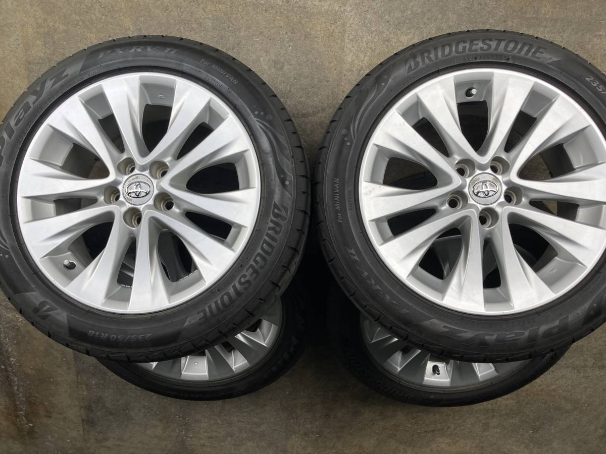 中古アルミ・タイヤ トヨタ純正ウ゛ェルファイア 18×7.5J+45 114.3/5H ブリヂストン プレイズPX-RVⅡ 235/50R18 4本