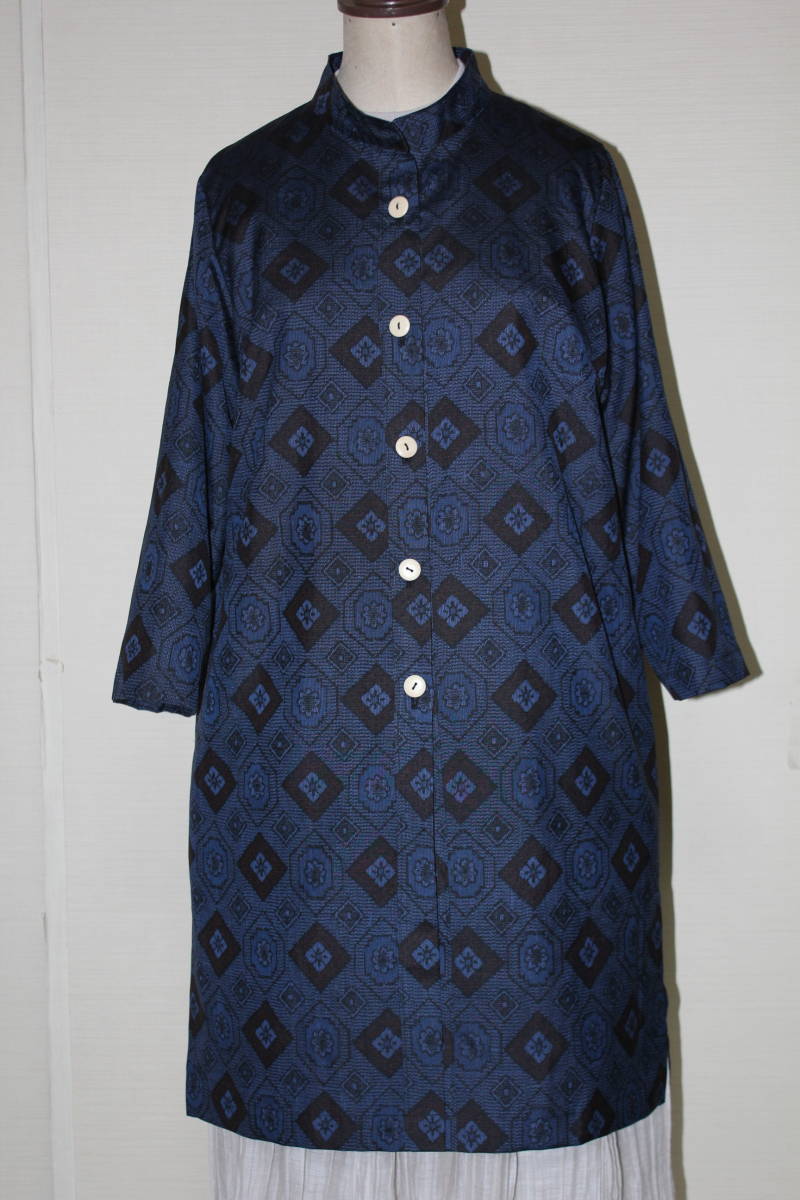 【着物リメイク】正絹大島紬の着物から　ロングジャケット