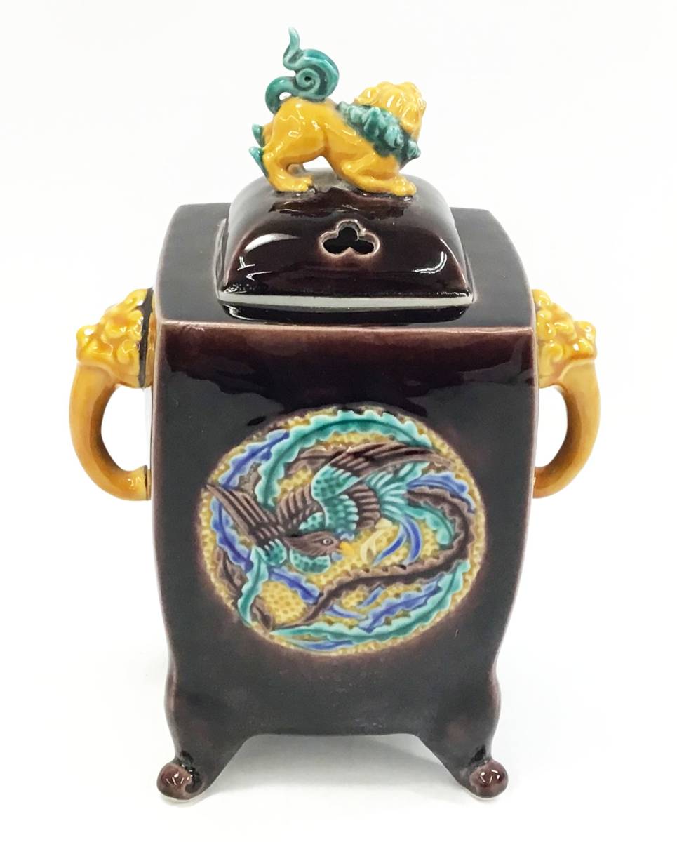 九谷焼 九谷庄三 赤絵獅子摘み角香炉 箱付き 2025年最新Yahoo