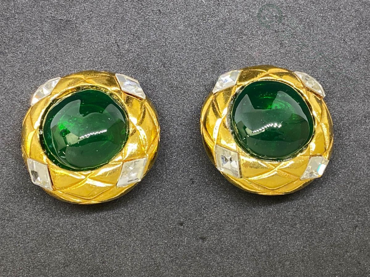 ◆S6429 CHANEL シャネル カラーストーン デザイン ラウンド イヤリング 美品