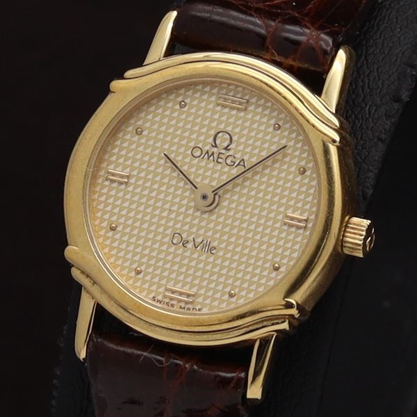 1円 稼働 良品 オメガ QZ デビル 純正尾錠 ゴールド文字盤 アンティーク レディース腕時計 0300300KNZ