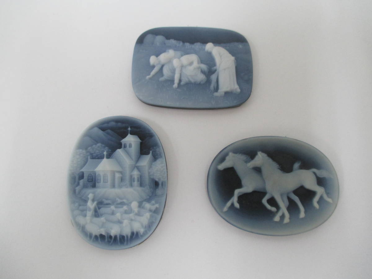 ＜ ストーン カメオ ３点 まとめ ＞ ２２ｇ 裸石 CAMEO アンティーク ブローチ ／２２