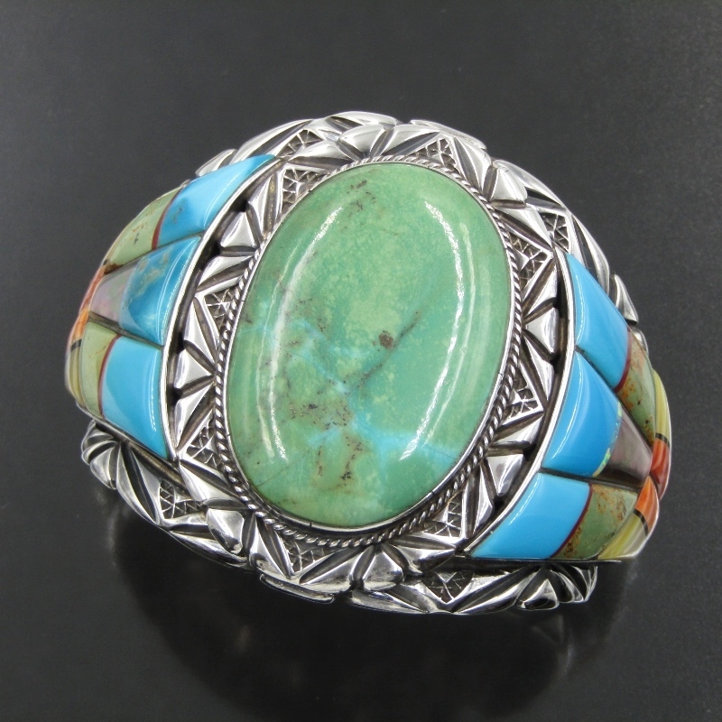 美品 Navajo ナバホ族 バングル マルチカラー ターコイズ インレイ