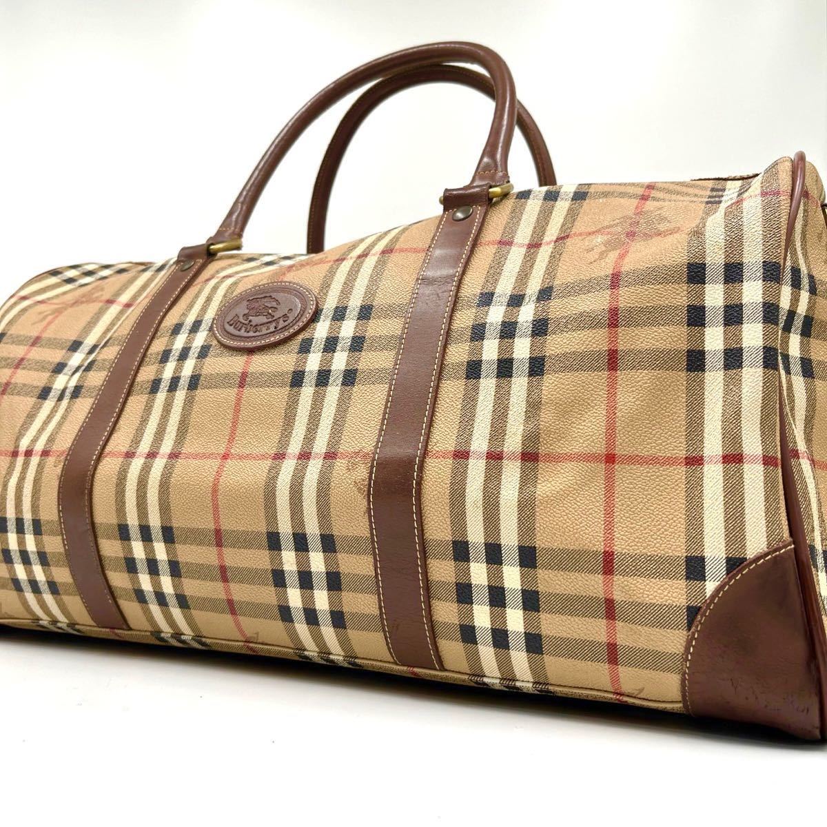 1円《最高級品》Burberry バーバリー ボストンバッグ トラベルカバン 旅行鞄 ノバチェック PVC レザー レディース メンズ ユニセックス